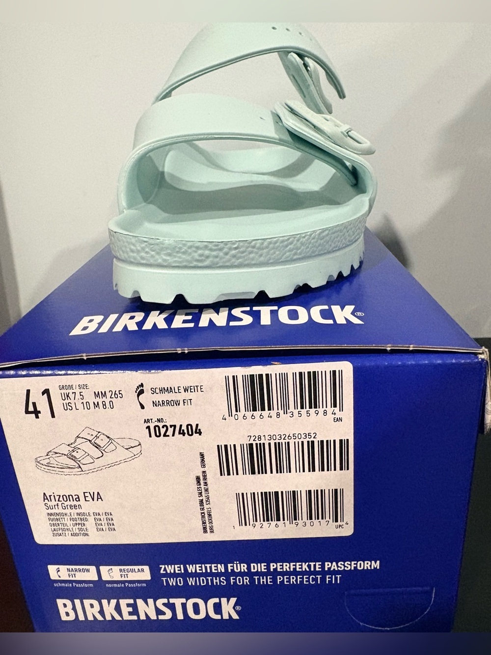 Birkenstock Arizona Eva  | color: surf green | size: 41/10.5 - Picture 2 of 7